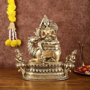 Brass Tara Devi Seated on Lion Idol | 16" Himalayan Art | 14kg Sacred Masterpiece | Divine Mountain Goddess | Jaipurio